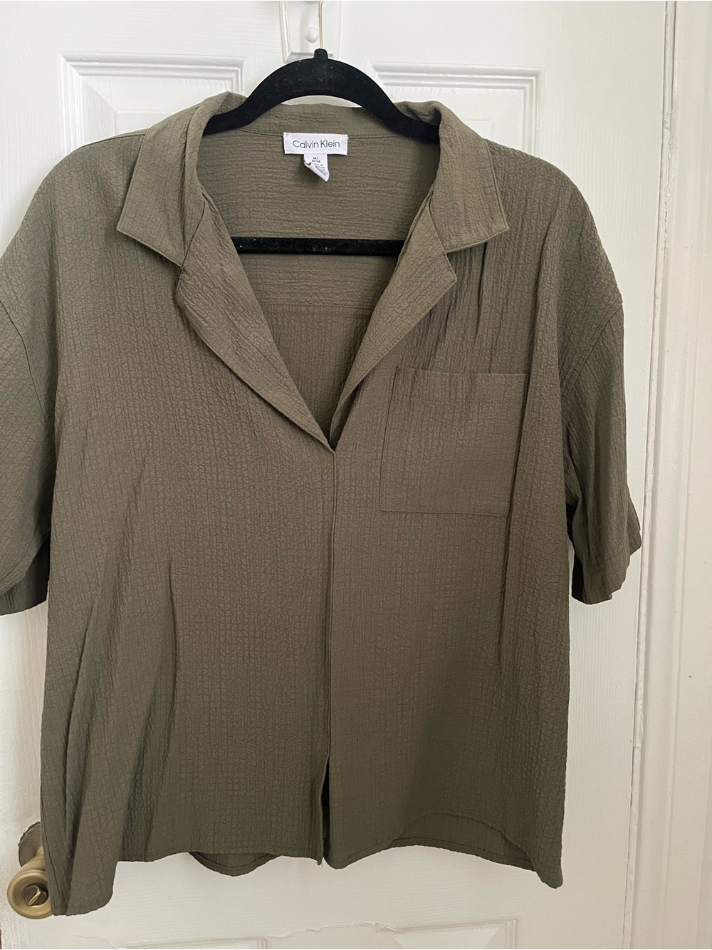 Calvin Klein Olive Green Short Sleeve Button-Front Camp Shirt